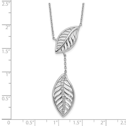 14k White Gold Real Diamond Leaves Necklace