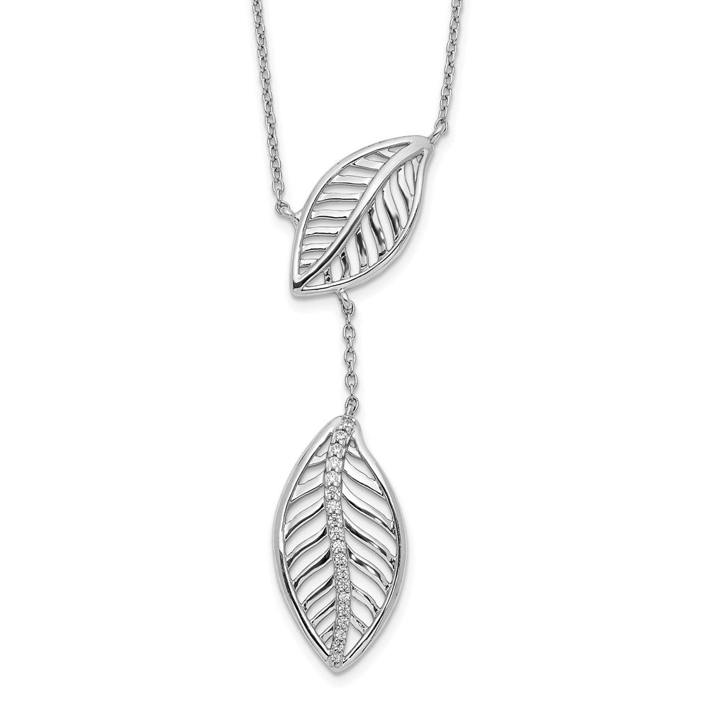 14k White Gold Real Diamond Leaves Necklace