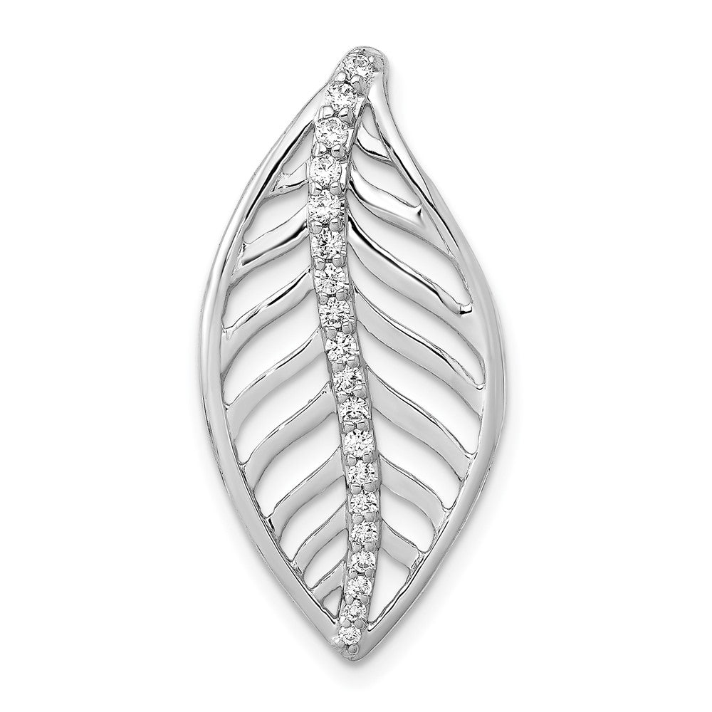14k White Gold 1/5ct. Real Diamond Leaf Chain Slide