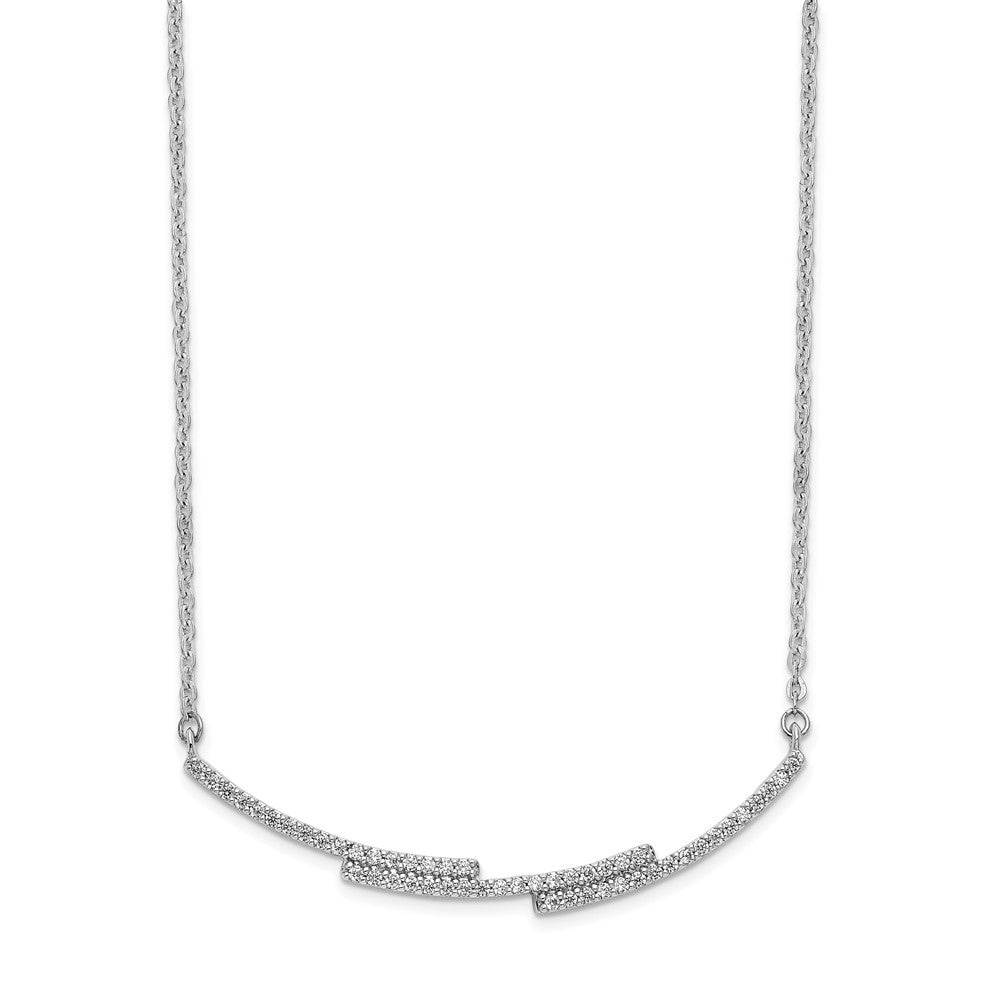 14k White Gold Real Diamond Curved Bar Necklace