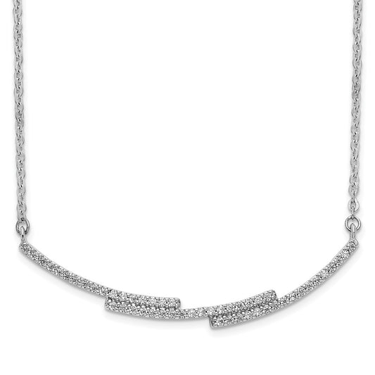 14k White Gold Real Diamond Curved Bar Necklace