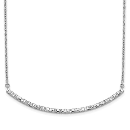 14k White Gold Real Diamond Curved Bar 18 inch Necklace