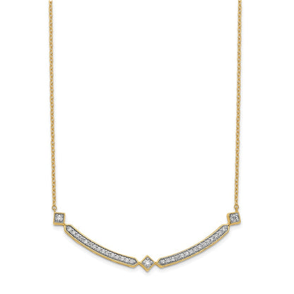 14K Yellow Gold Real Diamond Curved Bar 18 inch Necklace