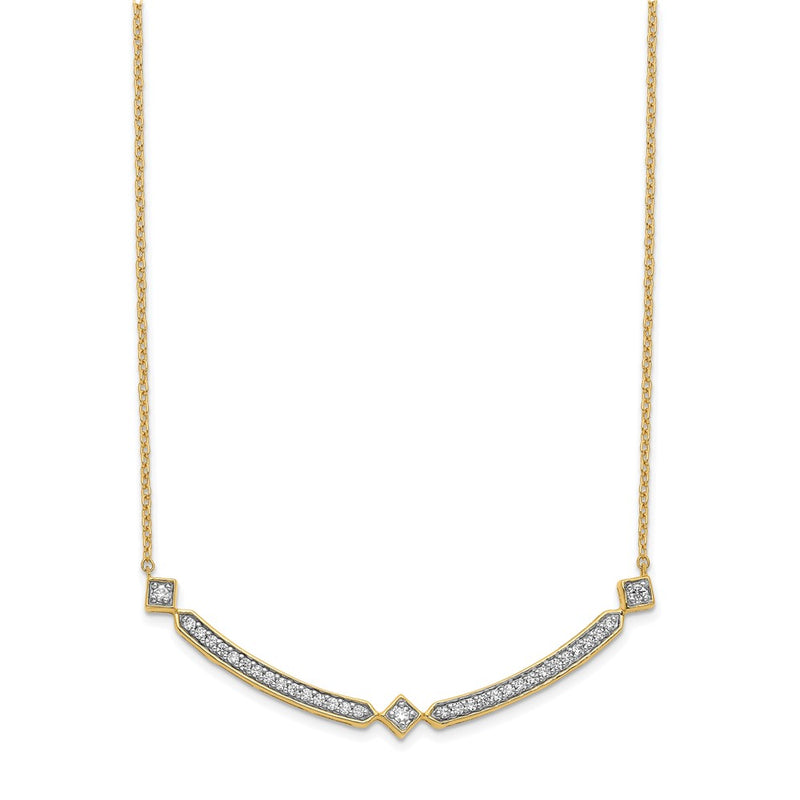 14K Yellow Gold Real Diamond Curved Bar 18 inch Necklace