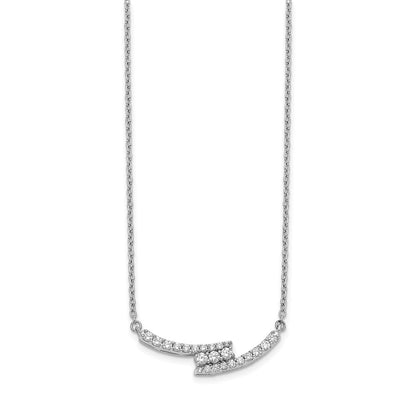 14k White Gold Real Diamond Curved Bar 18 inch Necklace