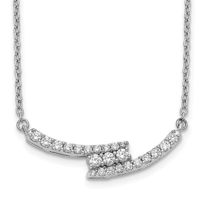 14k White Gold Real Diamond Curved Bar 18 inch Necklace
