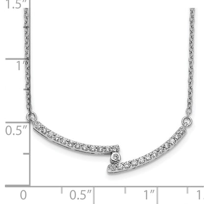 14k White Gold Real Diamond Curved Bar Necklace