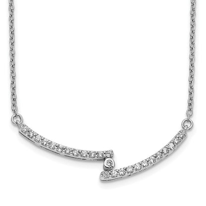 14k White Gold Real Diamond Curved Bar Necklace