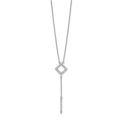 14k White Gold Real Diamond Square w/dangle Necklace