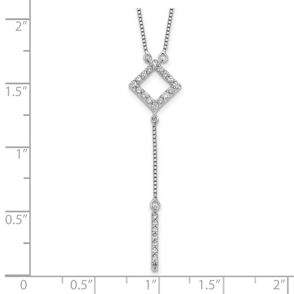 14k White Gold Real Diamond Square w/dangle Necklace