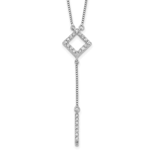 14k White Gold Real Diamond Square w/dangle Necklace