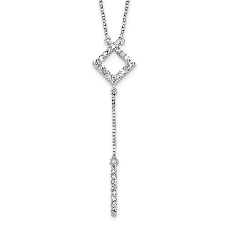 14k White Gold Real Diamond Square w/dangle Necklace
