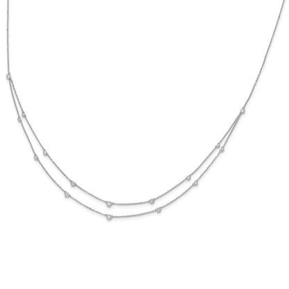 14k White Gold Real Diamond Multi Station Double Strand Necklace