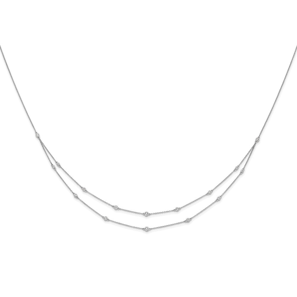 14k White Gold Real Diamond Multi Station Double Strand Necklace