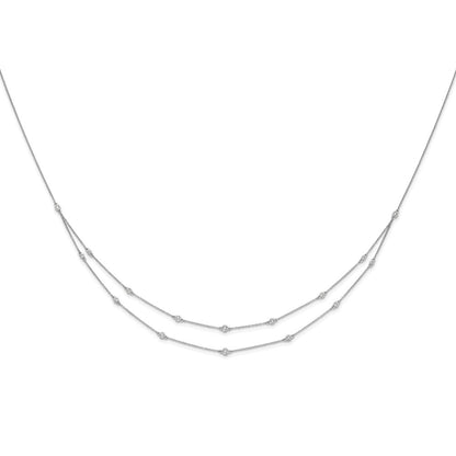 14k White Gold Real Diamond Multi Station Double Strand Necklace