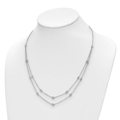14k White Gold Real Diamond Multi Station Double Strand Necklace