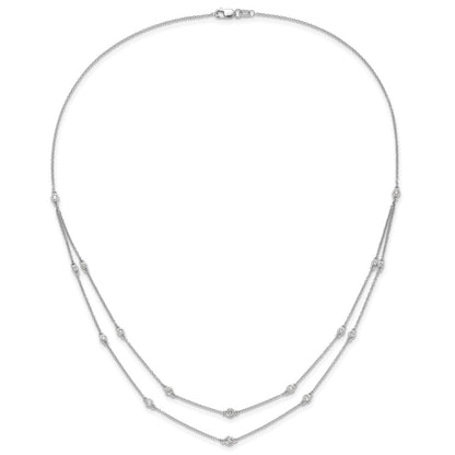 14k White Gold Real Diamond Multi Station Double Strand Necklace