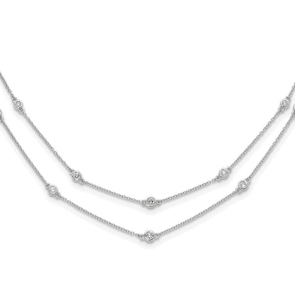 14k White Gold Real Diamond Multi Station Double Strand Necklace