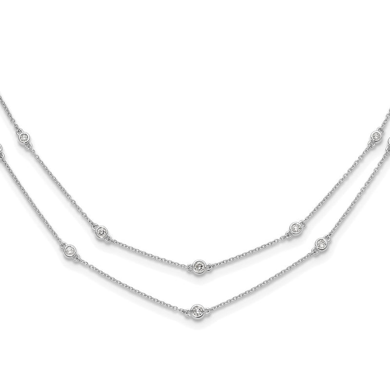 14k White Gold Real Diamond Multi Station Double Strand Necklace
