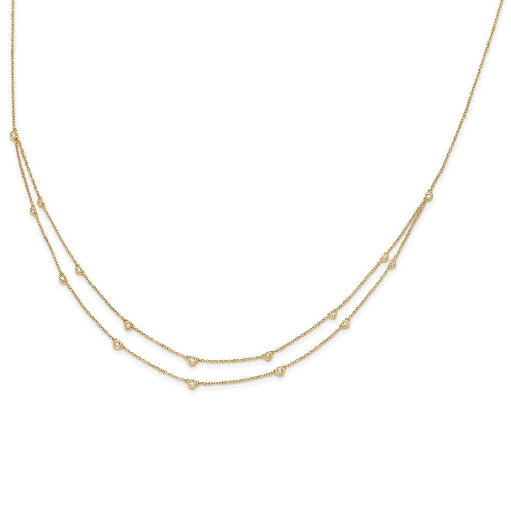 14K Yellow Gold Real Diamond Multi Station Double Strand Necklace