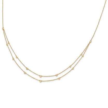 14K Yellow Gold Real Diamond Multi Station Double Strand Necklace