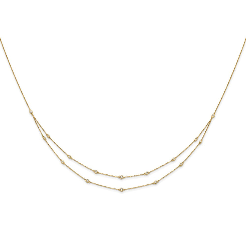 14K Yellow Gold Real Diamond Multi Station Double Strand Necklace