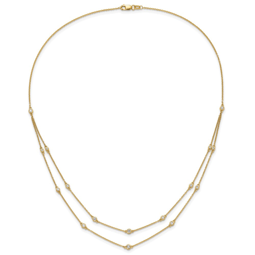 14K Yellow Gold Real Diamond Multi Station Double Strand Necklace