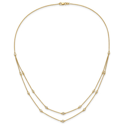 14K Yellow Gold Real Diamond Multi Station Double Strand Necklace