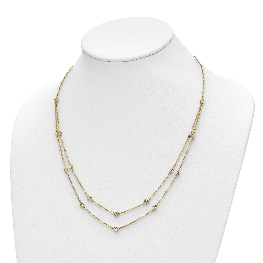 14K Yellow Gold Real Diamond Multi Station Double Strand Necklace