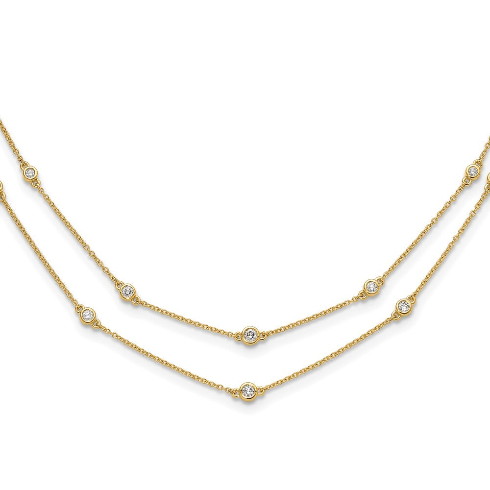 14K Yellow Gold Real Diamond Multi Station Double Strand Necklace