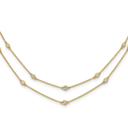 14K Yellow Gold Real Diamond Multi Station Double Strand Necklace