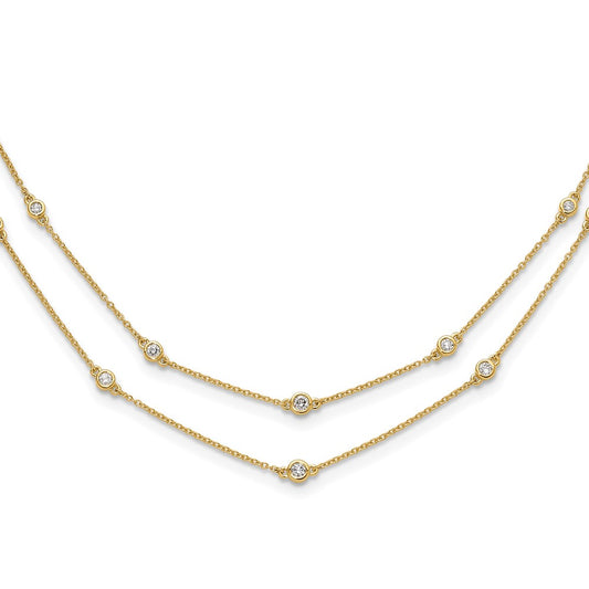 14K Yellow Gold Real Diamond Multi Station Double Strand Necklace