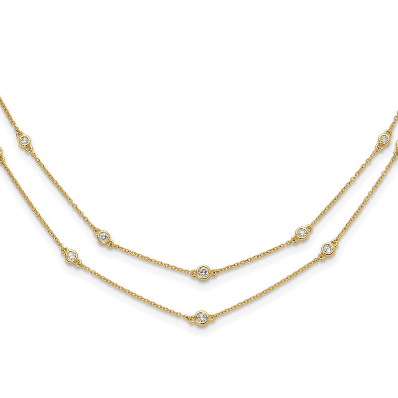 14K Yellow Gold Real Diamond Multi Station Double Strand Necklace