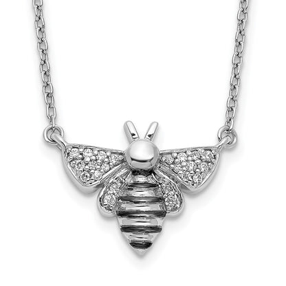 14k White Gold Real Diamond Bee 18 inch Necklace