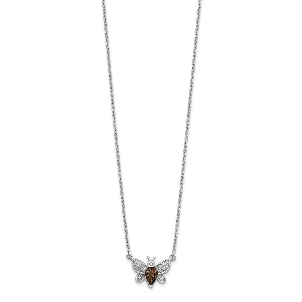 14k White Gold Real Diamond and Smokey Quartz Bee 18 inch Necklace