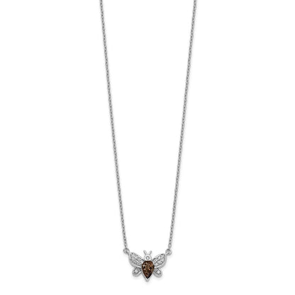 14k White Gold Real Diamond and Smokey Quartz Bee 18 inch Necklace