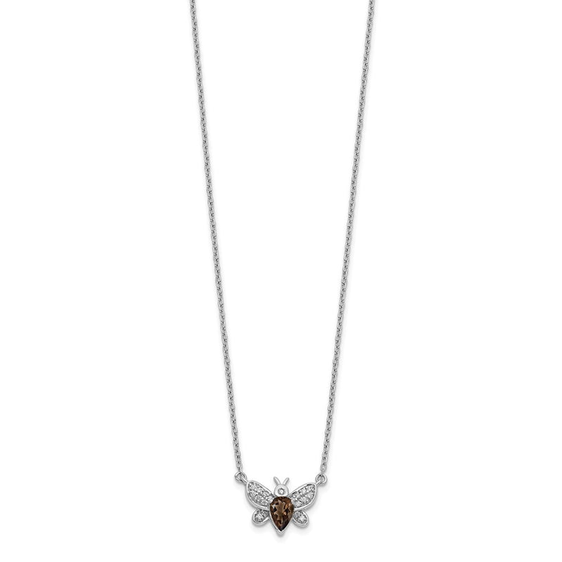 14k White Gold Real Diamond and Smokey Quartz Bee 18 inch Necklace