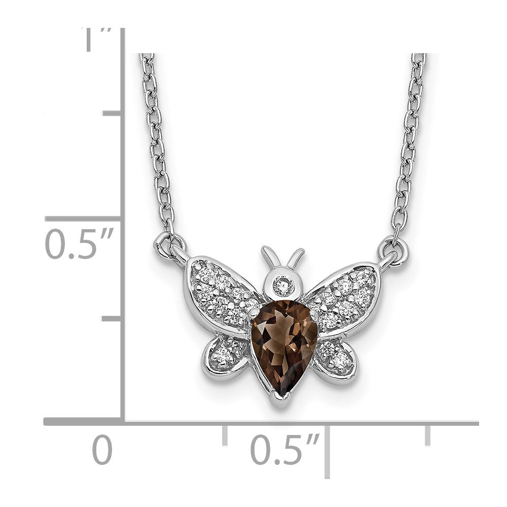 14k White Gold Real Diamond and Smokey Quartz Bee 18 inch Necklace