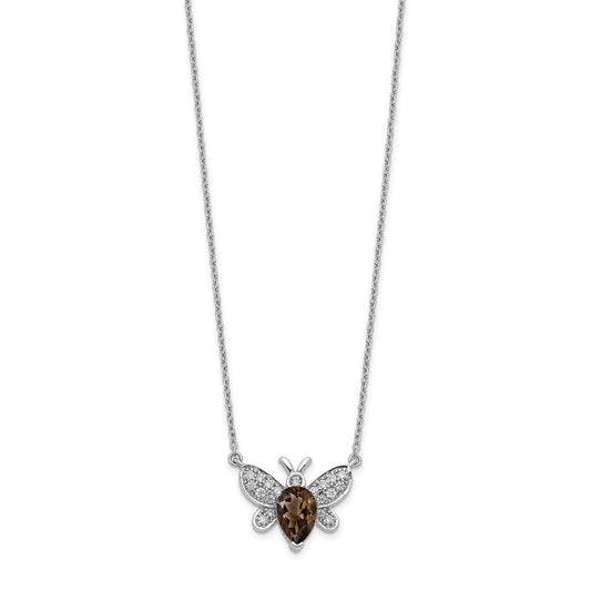 14k White Gold Real Diamond & Gemstone Bee Necklace