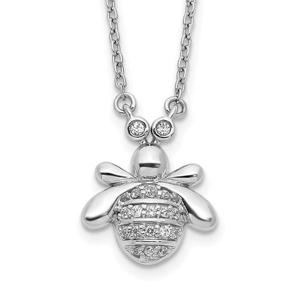 14k White Gold Real Diamond Bee 18 inch Necklace