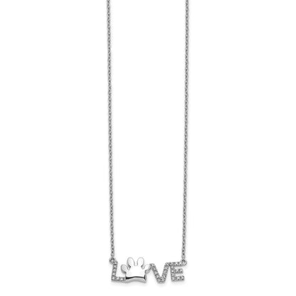14k White Gold Real Diamond Paw Print Love Necklace