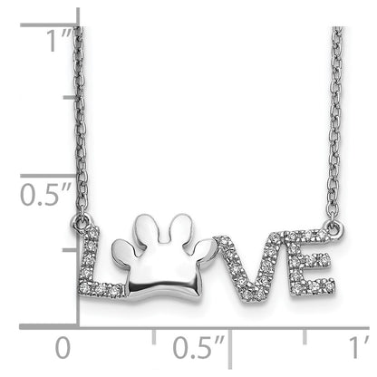 14k White Gold Real Diamond Paw Print Love Necklace