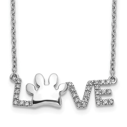 14k White Gold Real Diamond Paw Print Love Necklace
