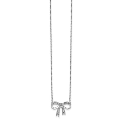 14k White Gold Real Diamond Bow 18 inch Necklace