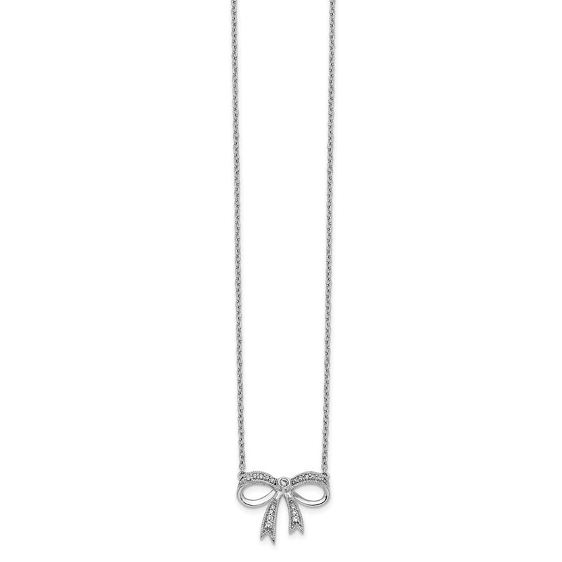 14k White Gold Real Diamond Bow 18 inch Necklace