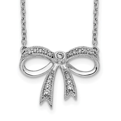 14k White Gold Real Diamond Bow 18 inch Necklace