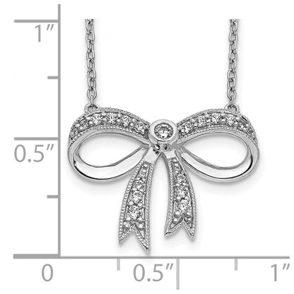 14k White Gold Real Diamond Bow Necklace