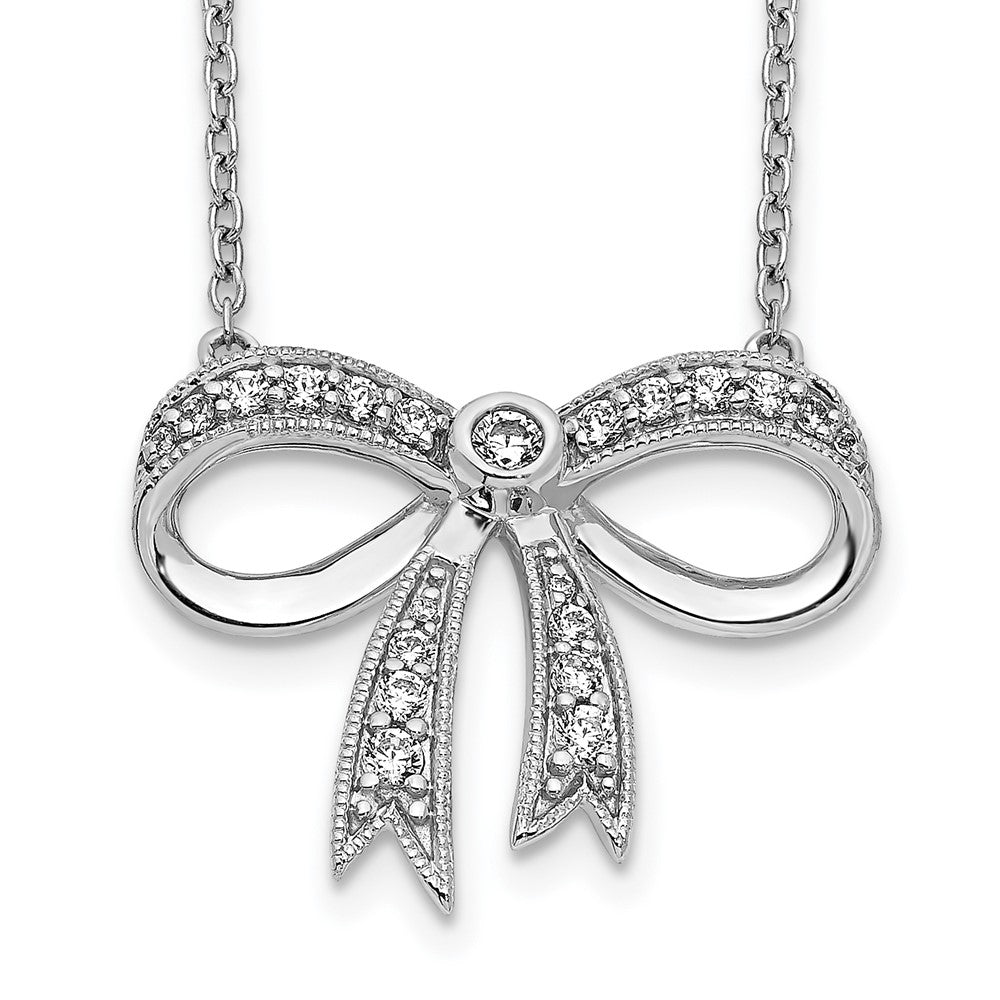 14k White Gold Real Diamond Bow Necklace