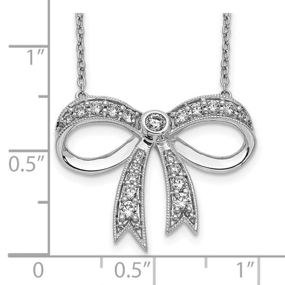 14k White Gold Real Diamond Bow Necklace