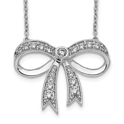 14k White Gold Real Diamond Bow Necklace